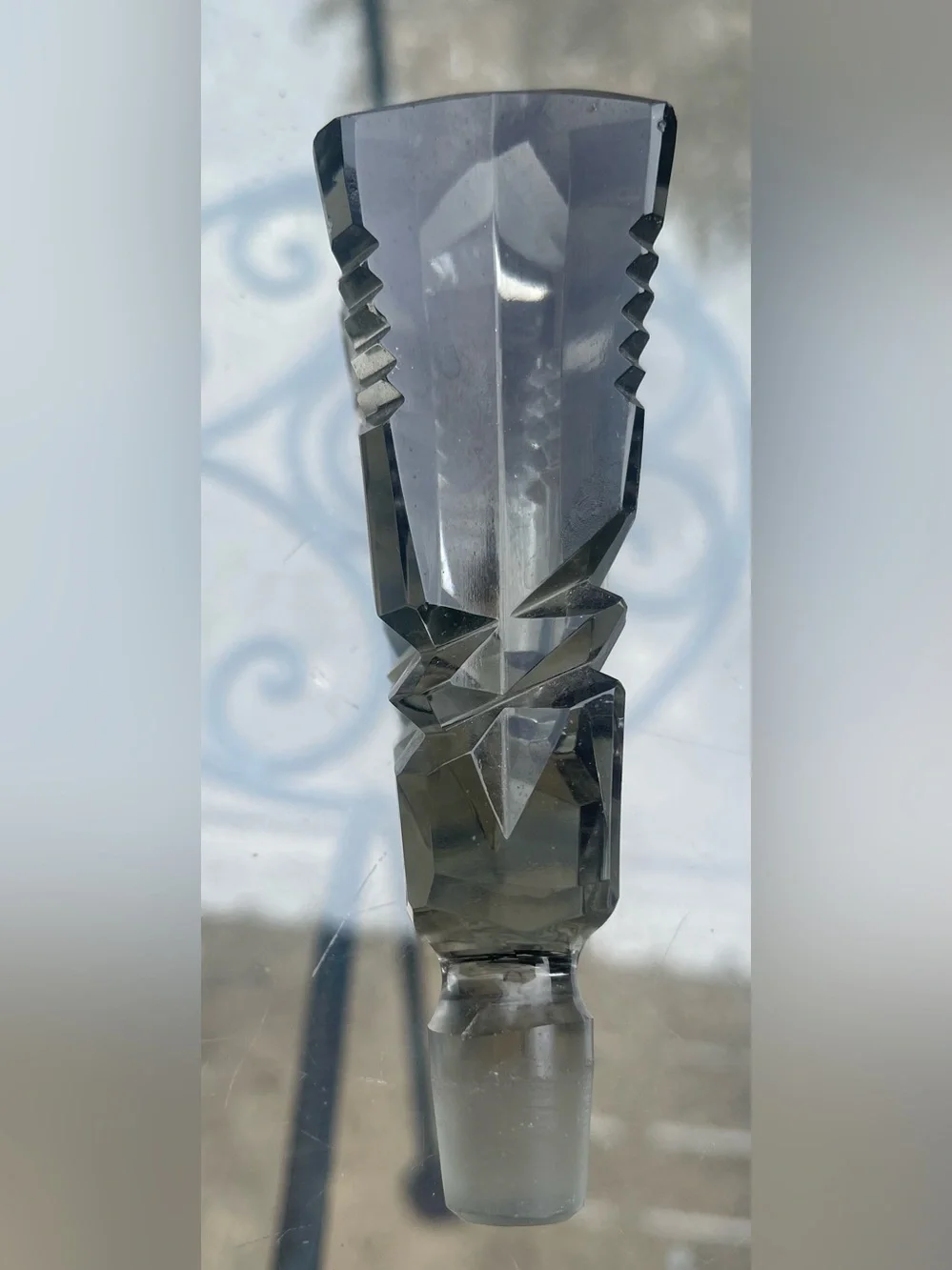 Vintage Smoky Gray Crystal Glass SmallDecanter with Faceted Stopper Purple Hue